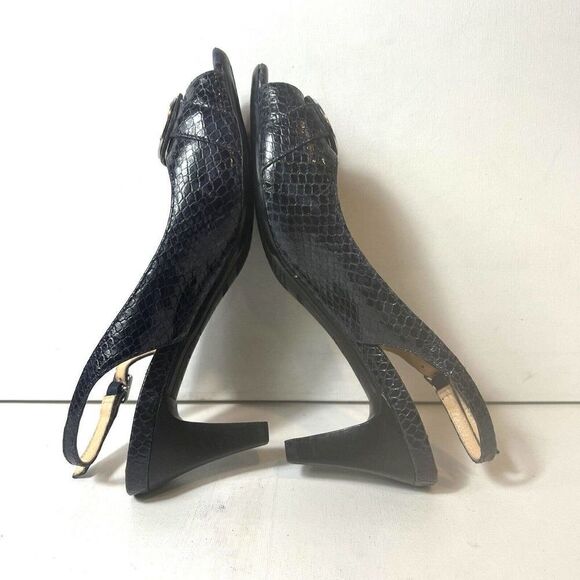 Cole Haan Women 7B Purple Snake Skin Print Leather Sling Back Heel Peep Toe Shoe - Picture 5 of 12